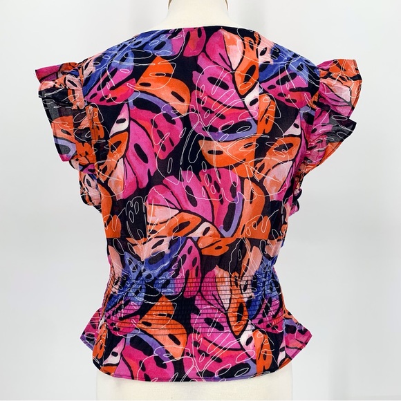 Tommy Hilfiger NWT Leaf Print Flutter Sleeve Smock Waist Blouse, XS - Picture 8 of 16